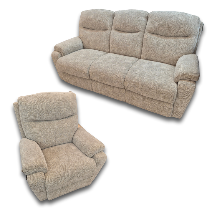 Ex-Display Townley Beige Fabric 3 Seater Sofa + Lift and Rise Chair | La-Z-Boy