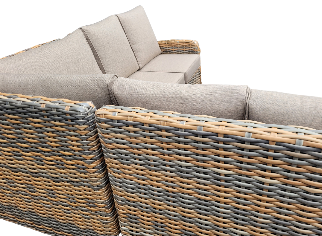 Anna Brown Rattan Large High Back Garden Corner Sofa with Rising Glass Table