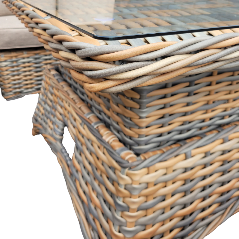Anna Rattan Brown Large Corner Sofa Set with Rising Table