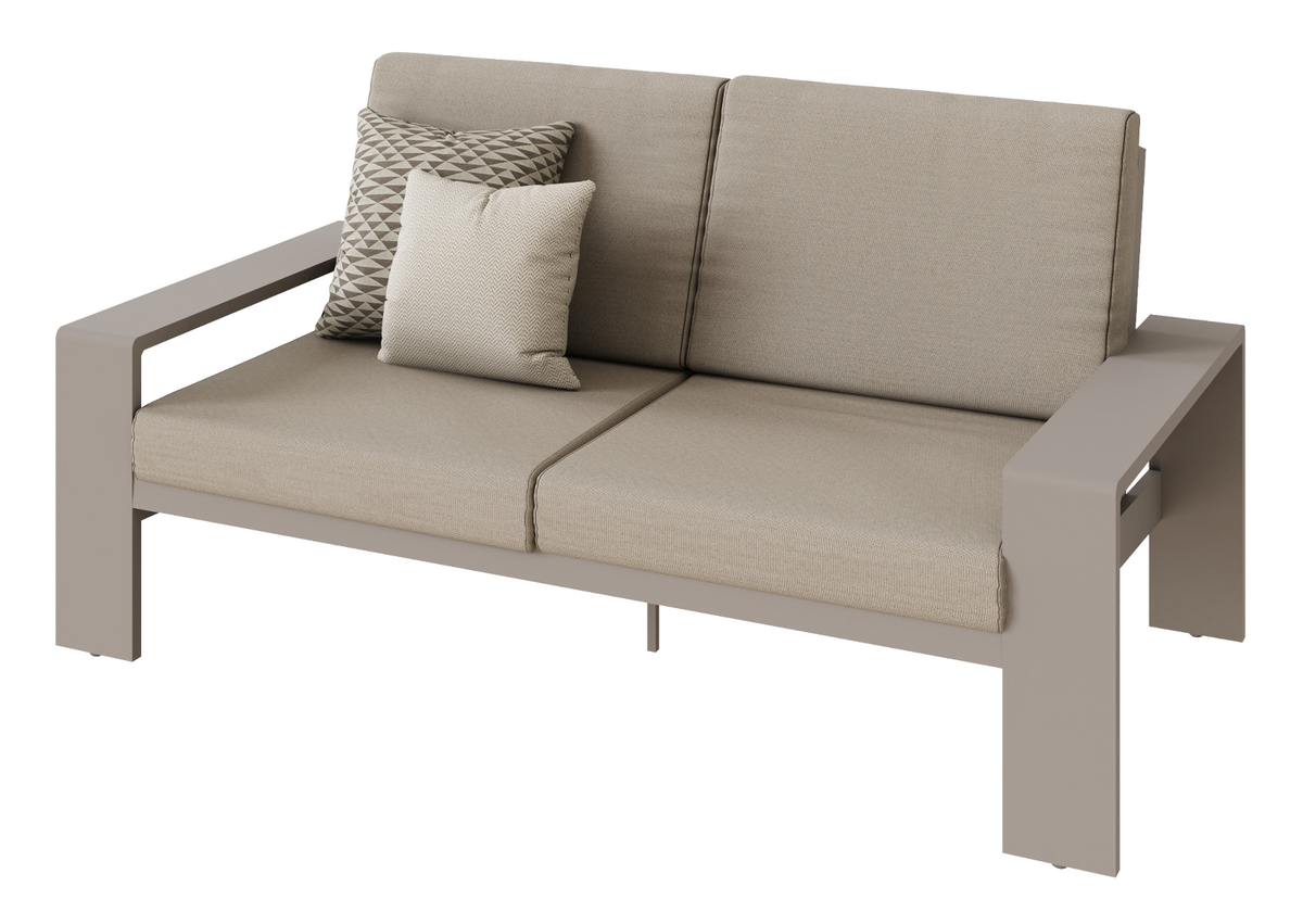 Venus Beige Aluminium 2 x 2 Seater Garden Sofas with Fire Pit Table