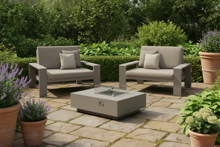 Venus Aluminium Firepit Coffee Table + 2 Love Chairs | Venu0527_