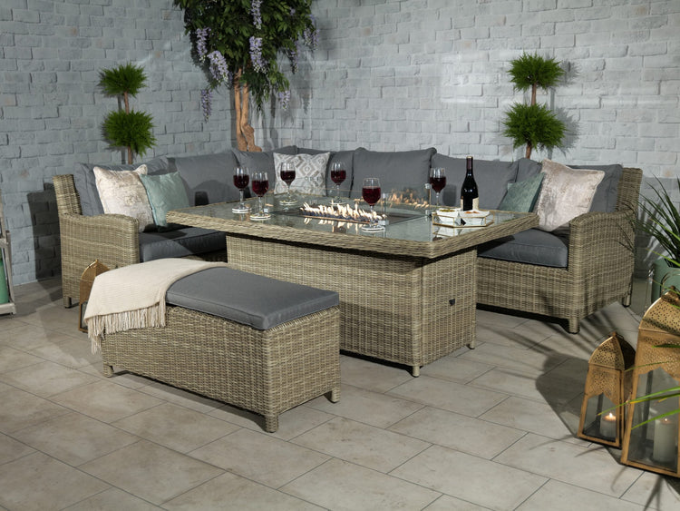 Rattan Wentworth Fire Pit 7pc Deluxe Modular Corner Dining / Lounging Set | AMIR | WEN170XFP