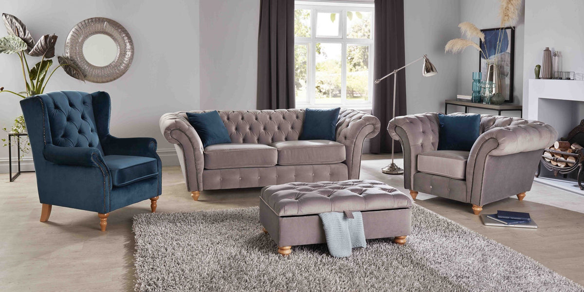 Winchester Chesterfield Velvet Sofa Collection with Studs