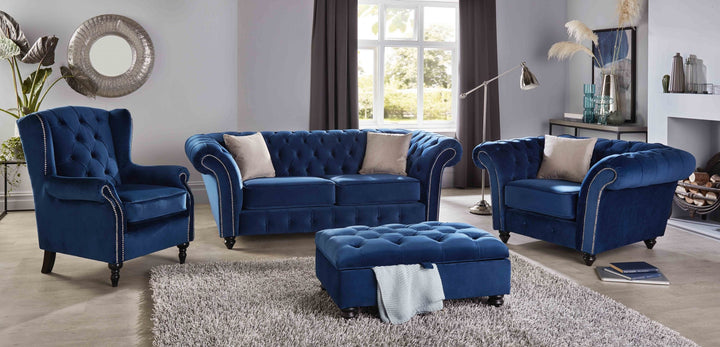 Winchester Chesterfield Velvet Sofa Collection with Studs | Red Rose