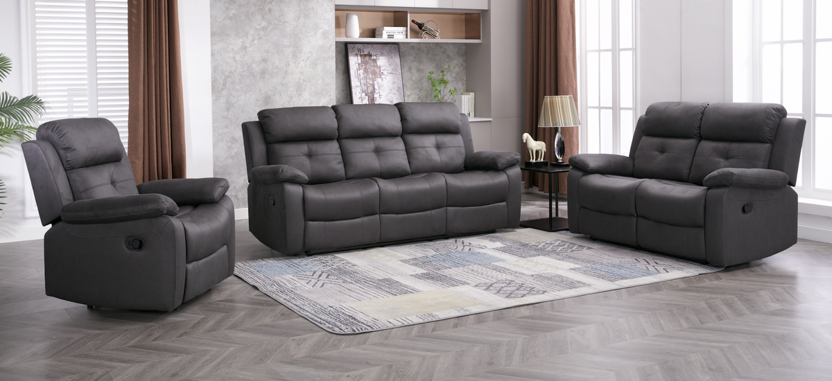 York Fabric Manual Recliner Sofa Collection, Slate Grey or Chestnut
