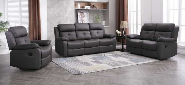 York Fabric Manual Recliner Sofa Collection, Slate Grey or Chestnut | Exclusive