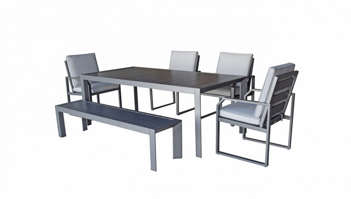 Alarna 6 Seater Aluminium Garden Dining Set with Bench & 4 Chairs | Signature Weave