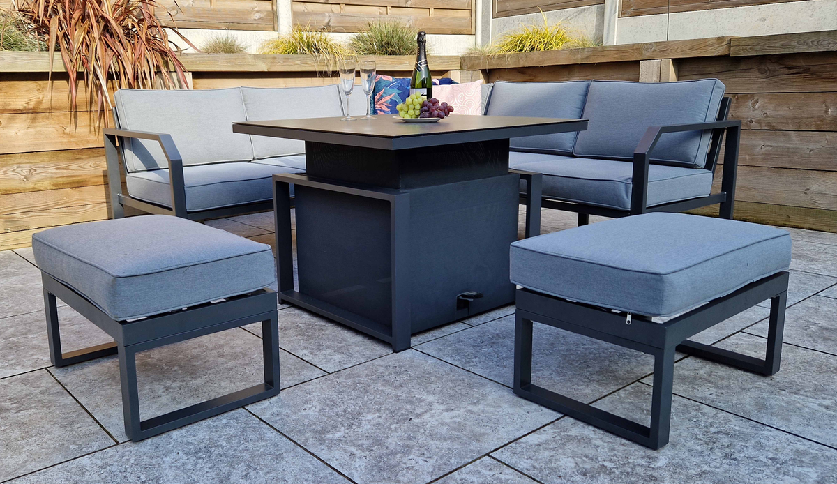 Alarna Small Aluminium Garden Corner Sofa with Gas Lift Table & 2 Benches