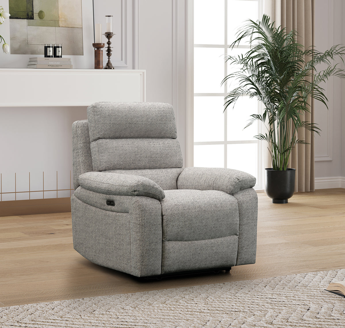 Westbury Pale Grey Fabric Electric Recliner Sofa Collection with USB