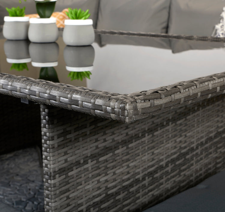 Signature Weave - Rattan Charlotte Corner Sofa + Dining Table + 3 Stools Set Grey | Char0156