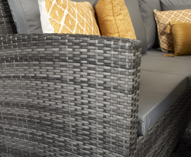 Signature Weave - Rattan Charlotte Corner Sofa + Dining Table + 3 Stools Set Grey | Char0156