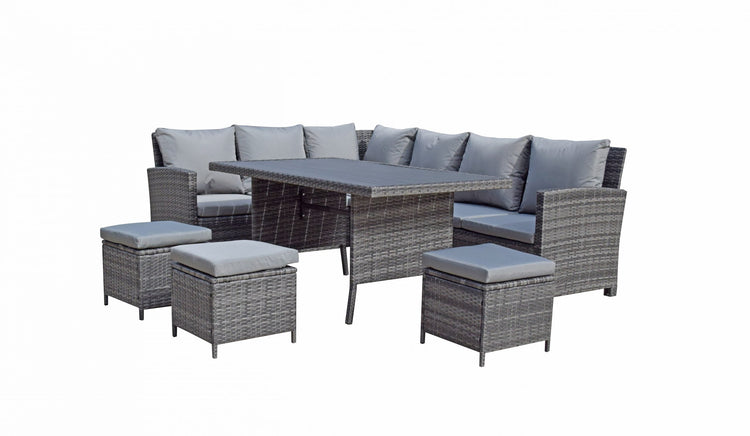 Signature Weave - Rattan Grey Corner Sofa + Dining Table + 3 Stools Set | Char0308