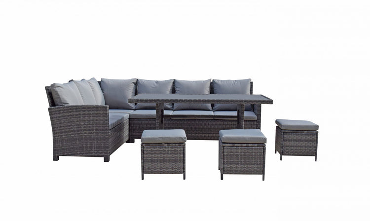 Signature Weave - Rattan Grey Corner Sofa + Dining Table + 3 Stools Set | Char0308