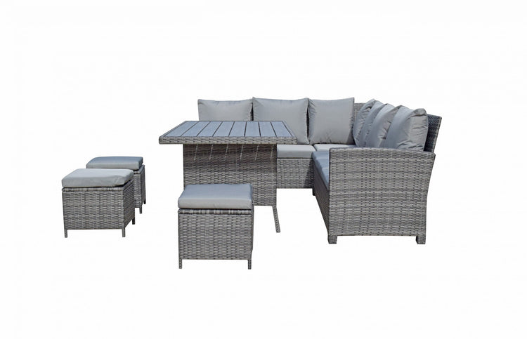 Signature Weave - Rattan Grey Corner Sofa + Dining Table + 3 Stools Set | Char0308