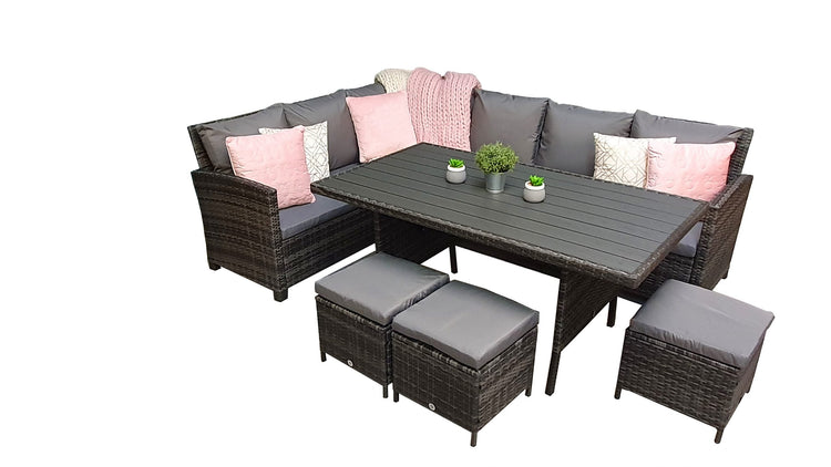 Signature Weave - Rattan Grey Corner Sofa + Dining Table + 3 Stools Set | Char0308