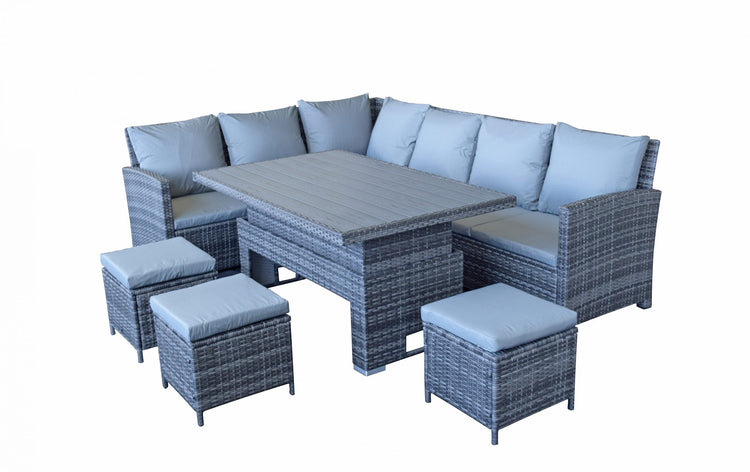 Signature Weave - Rattan Charlotte Corner Sofa + Dining Table + 3 Stools Set Grey | Char0309