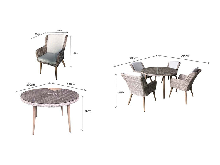 Signature Weave - Rattan Round Dining Table in Grey + 4 Chairs Set | Danielle | Dani0164