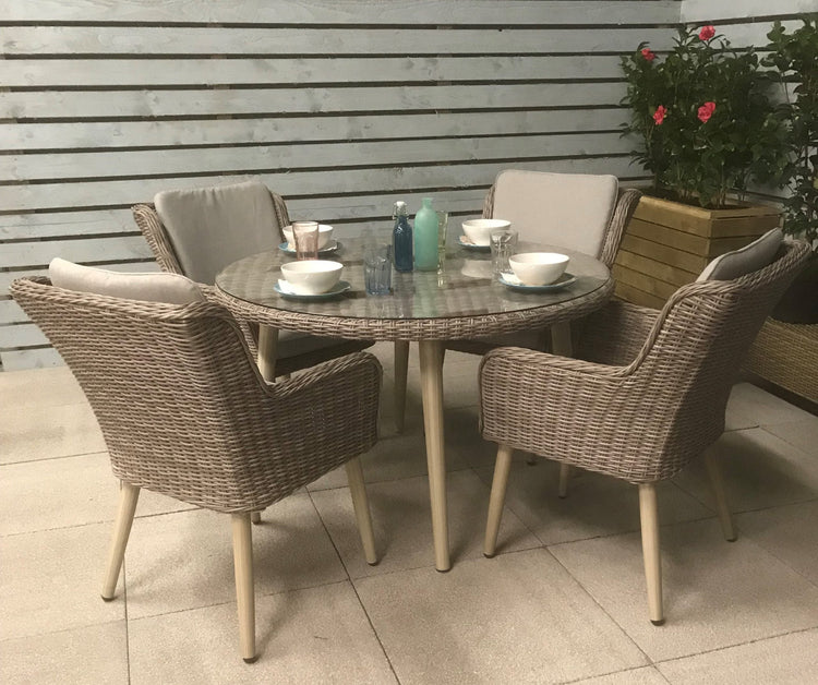 Signature Weave - Rattan Round Dining Table in Grey + 4 Chairs Set | Danielle | Dani0164