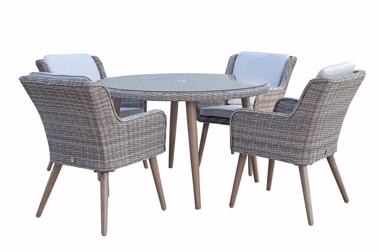 Signature Weave - Rattan Round Dining Table in Grey + 4 Chairs Set | Danielle | Dani0164