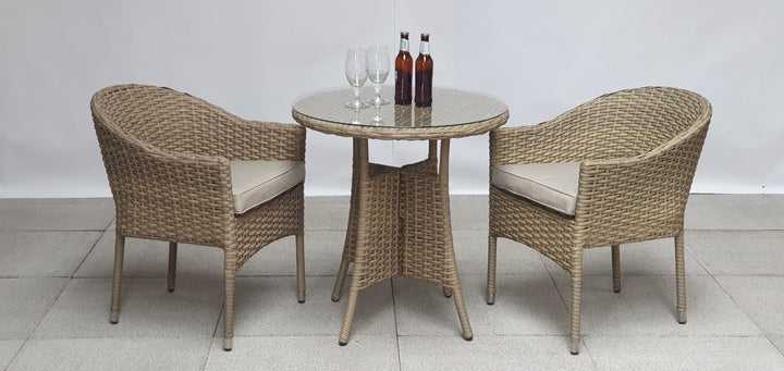 Darcey Rattan Garden Bistro Set with Storage Table & 2 Curved-Back Stacking Chairs | Signature Weave