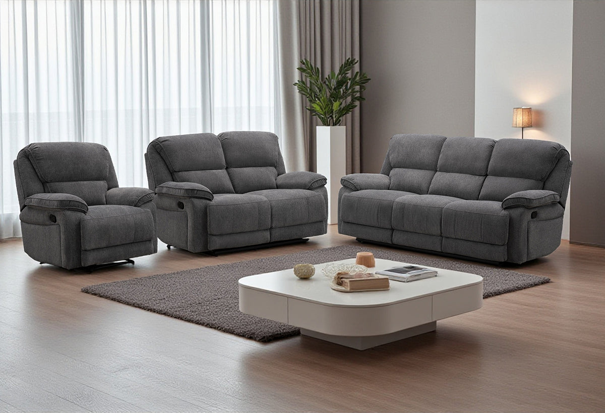 Douglas Grey Fabric Recliner Sofa Collection, Electric or Manual