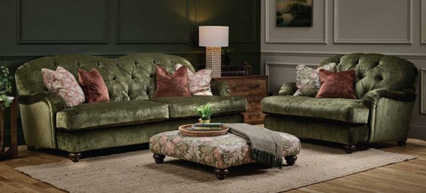 Dumpling Button Back Fabric Sofa Collection with Featherflex Seats