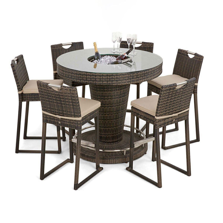 Homeflair - 6 Seat Round Rattan Bar Set with Ice Bucket