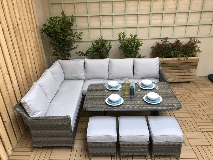 Signature Weave - Rattan Grey 7 Seater Corner Dining Sofa in Grey | Edwina | Edwi0108