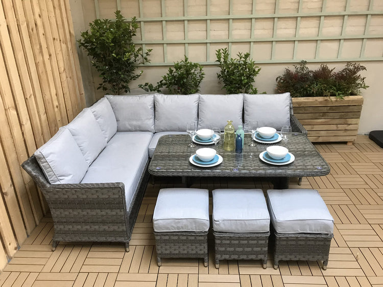 Signature Weave - Rattan Grey 7 Seater Corner Dining Sofa in Grey | Edwina | Edwi0108