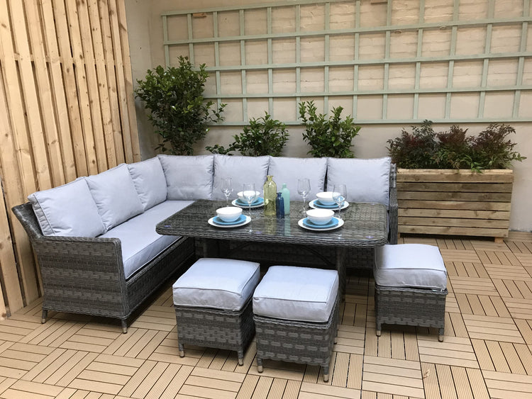 Signature Weave - Rattan Grey 7 Seater Corner Dining Sofa in Grey | Edwina | Edwi0108