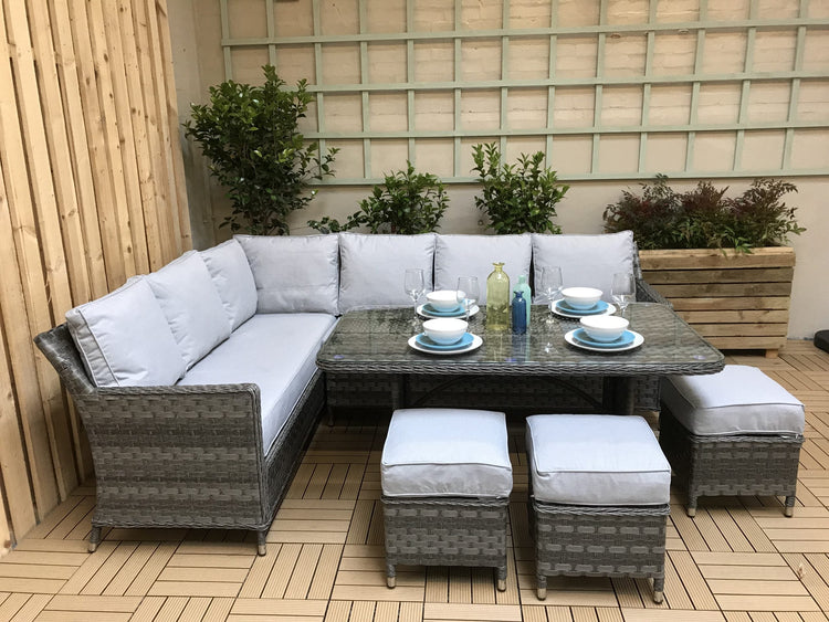Signature Weave - Rattan Grey 7 Seater Corner Dining Sofa in Grey | Edwina | Edwi0108