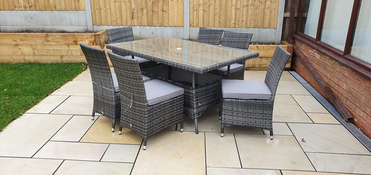 Signature Weave - Rattan Rectangular Table + 6 Armless Chairs set | Emil0212_Emil0209