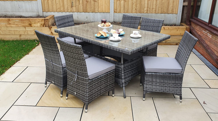 Signature Weave - Rattan Rectangular Table + 6 Armless Chairs set | Emil0212_Emil0209