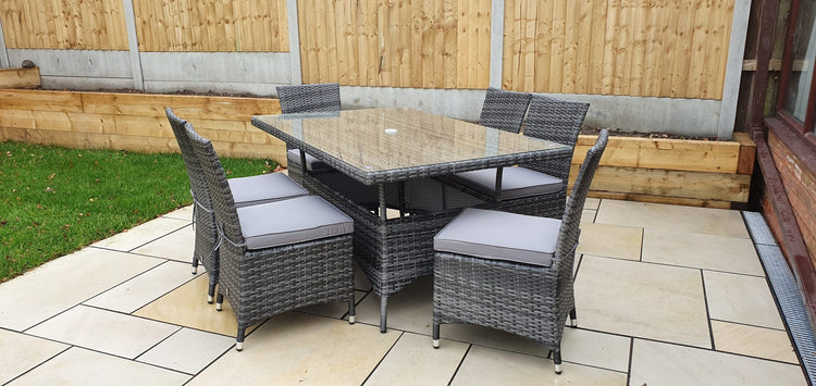 Signature Weave - Rattan Rectangular Table + 6 Armless Chairs set | Emil0212_Emil0209