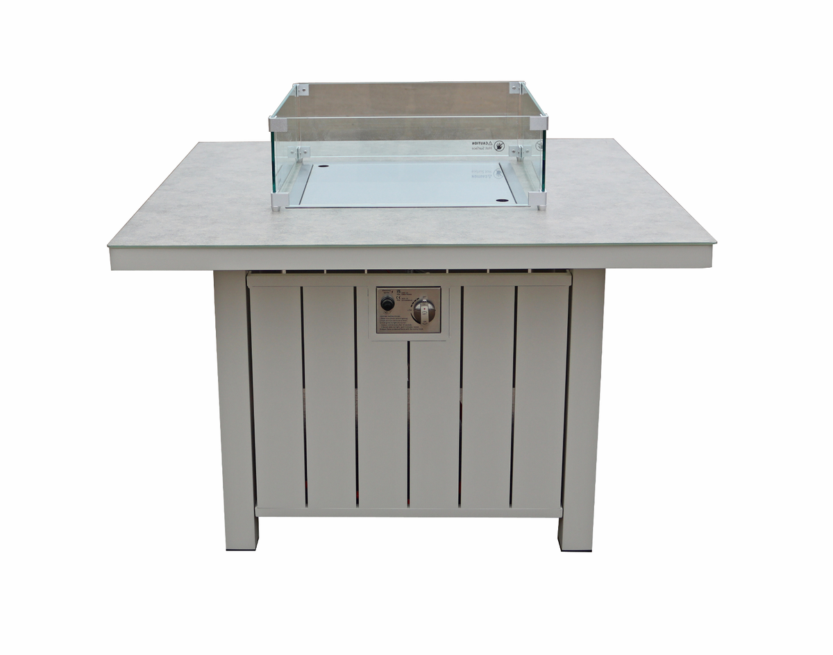 Neptune Beige Aluminium U-Shaped Garden Corner Sofa with Fire Pit Table & Love Chair