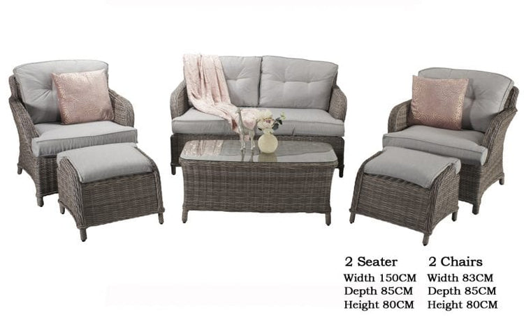 Signature Weave - Rattan Harriet 2 Seater Sofa + 2 Ottoman Stools Dining Set | Harr0134