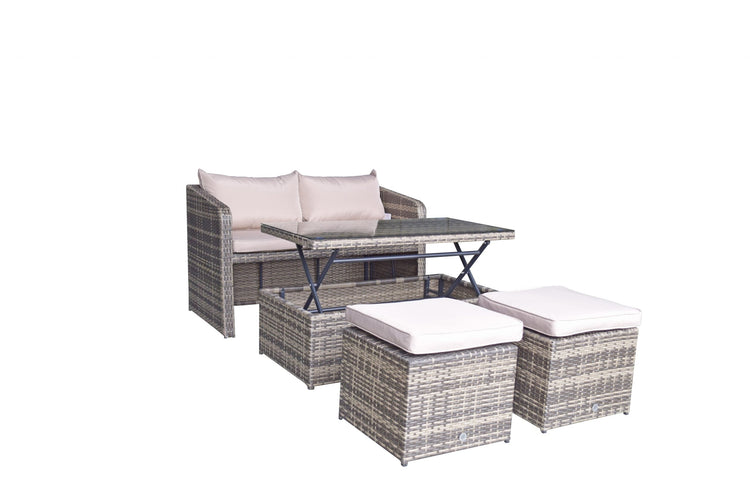 Signature Weave - Rattan Compact Sofa with 2 Ottomans and Lift Coffee Table in Brown | Gemma | Gemm0180