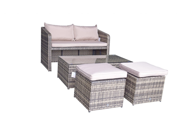 Signature Weave - Rattan Compact Sofa with 2 Ottomans and Lift Coffee Table in Brown | Gemma | Gemm0180