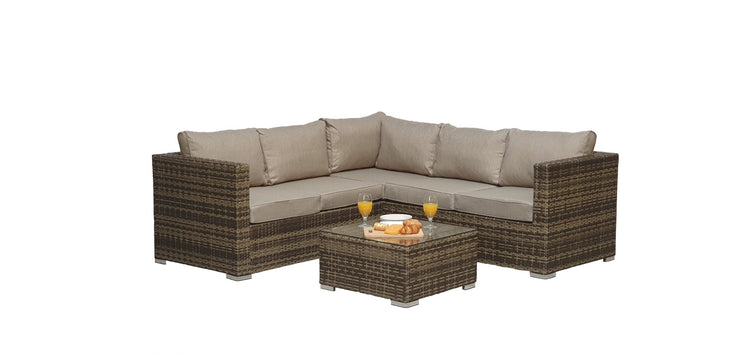 Signature Weave - Rattan Brown Compact Corner Sofa Set with Coffee Table | Georgia | Geor0055