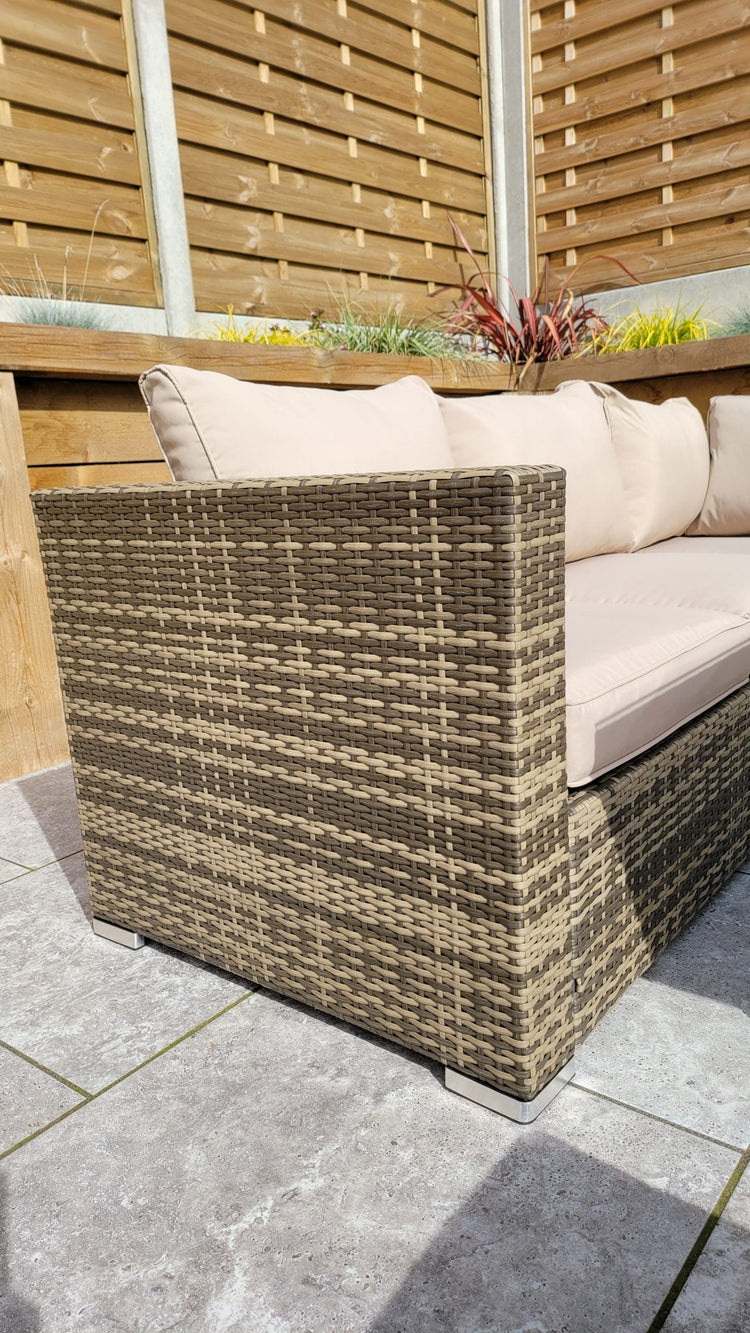 Signature Weave - Rattan Georgia Compact Corner Sofa + 2 Stools Set in Brown | Geor0149