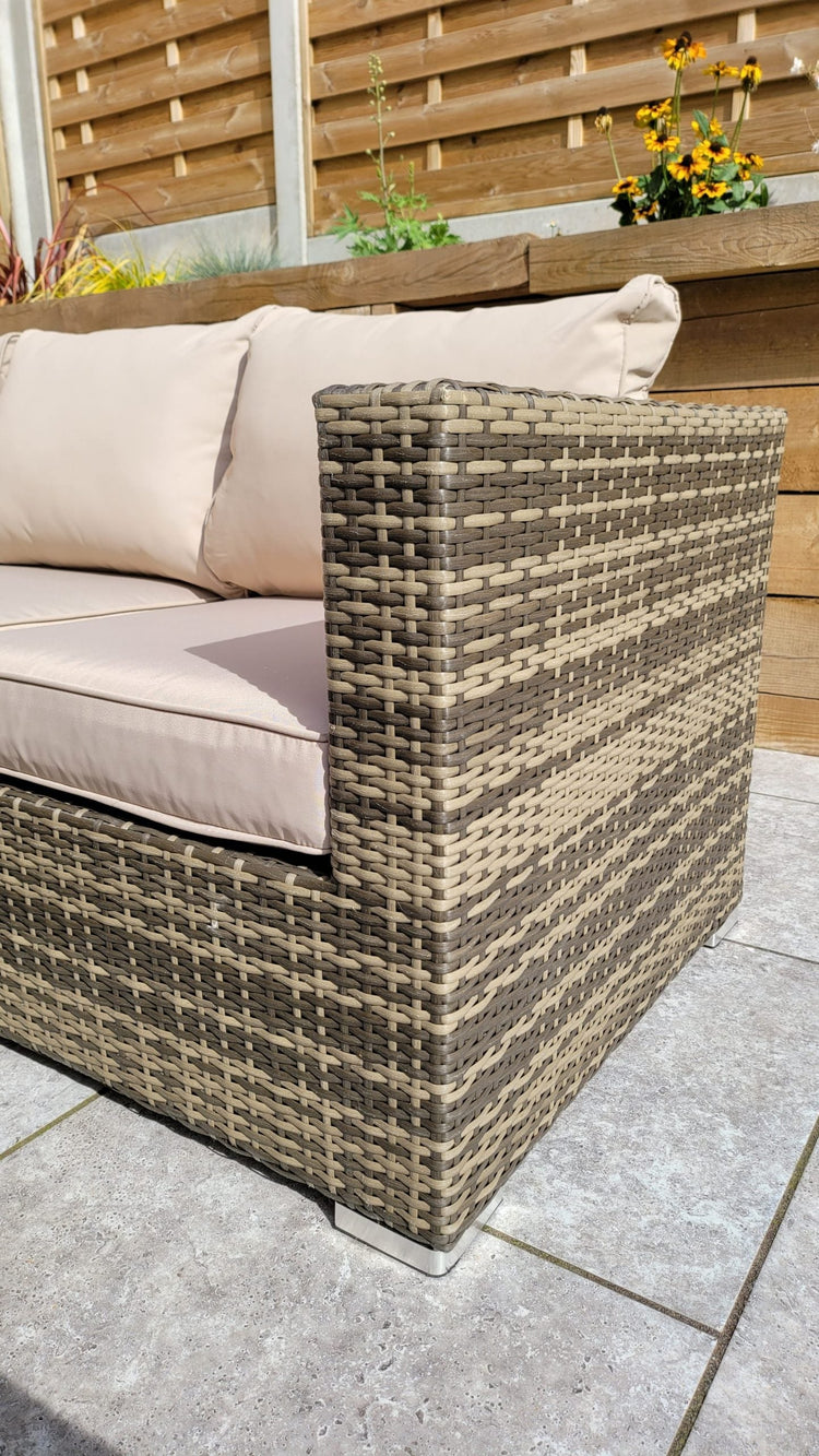 Signature Weave - Rattan Georgia Compact Corner Sofa + 2 Stools Set in Brown | Geor0149