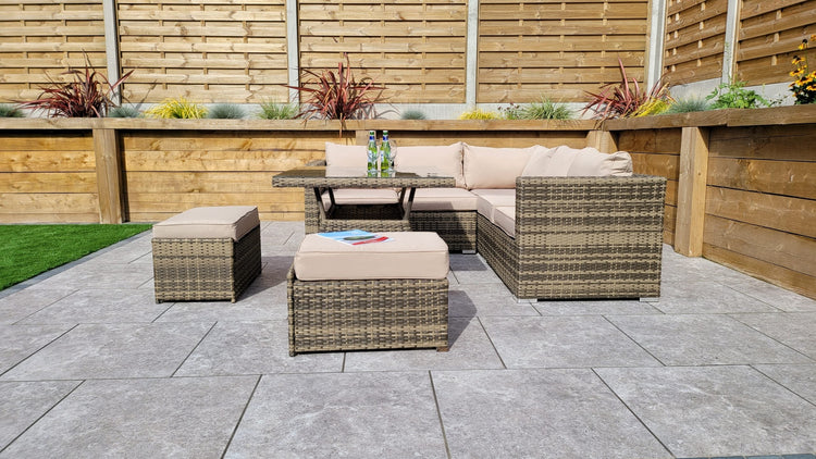 Signature Weave - Rattan Georgia Compact Corner Sofa + 2 Stools Set in Brown | Geor0149