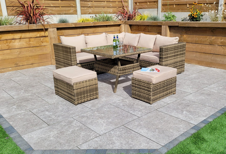 Georgia Brown Rattan Compact Corner Sofa with Dining Table & 2 Stools | Signature Weave