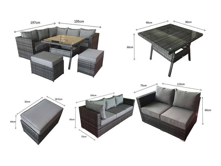 Signature Weave - Georgia Rattan Corner Dining Set with Benches in Grey | Geor0150