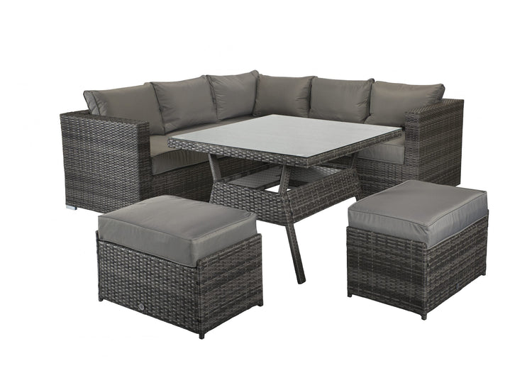 Signature Weave - Georgia Rattan Corner Dining Set with Benches in Grey | Geor0150