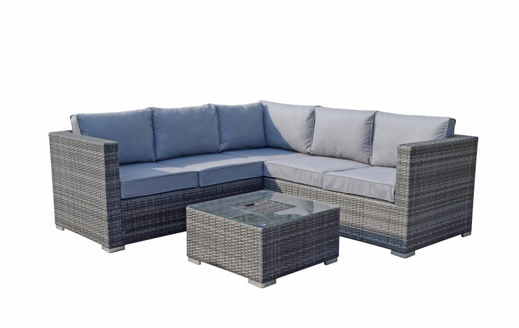 Signature Weave - Rattan Corner Sofa with Ice Bucket and Coffee Table in Grey | Georgia | Geor0311