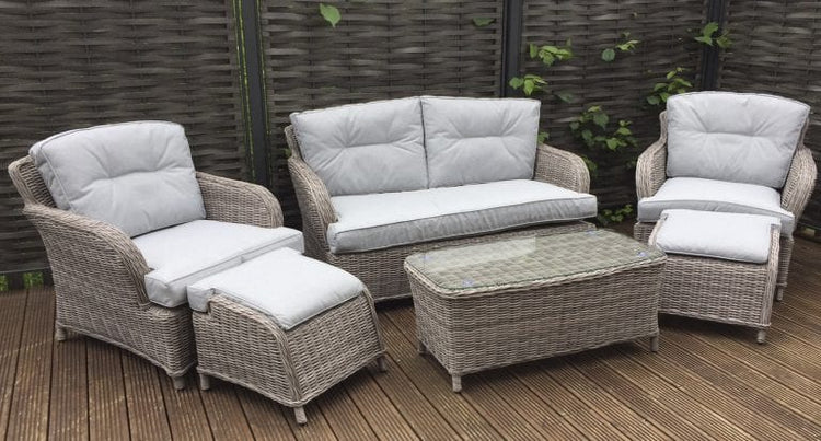 Signature Weave - Rattan Harriet 2 Seater Sofa + 2 Ottoman Stools Dining Set | Harr0134