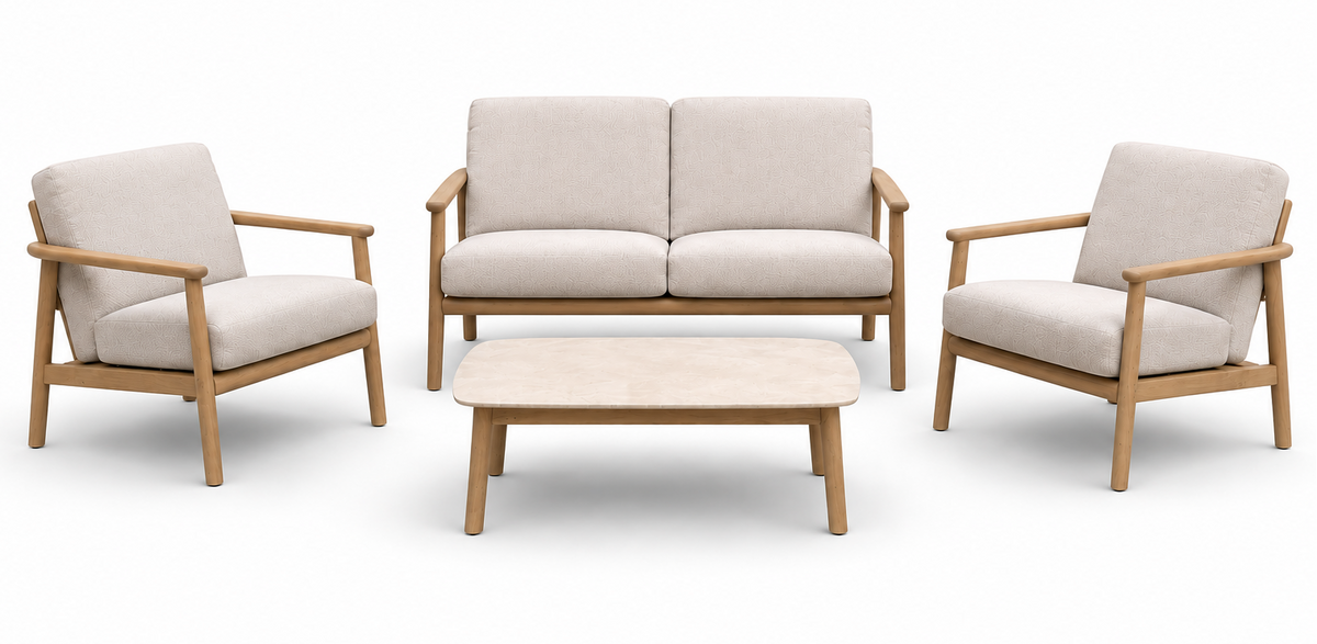 Hardacre 4 Seater Wood-Effect Garden Sofa Set with Sintered Stone Coffee Table