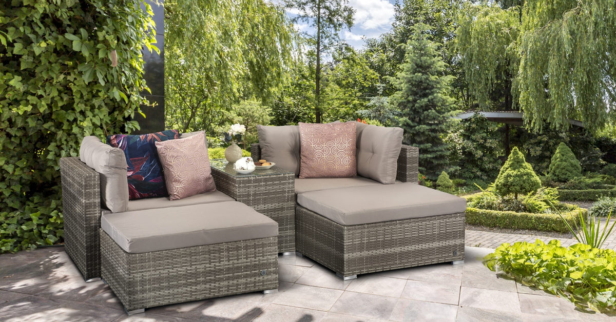 Harper Grey Rattan Modular Stacking Garden Sofa Set with Storage Side Table