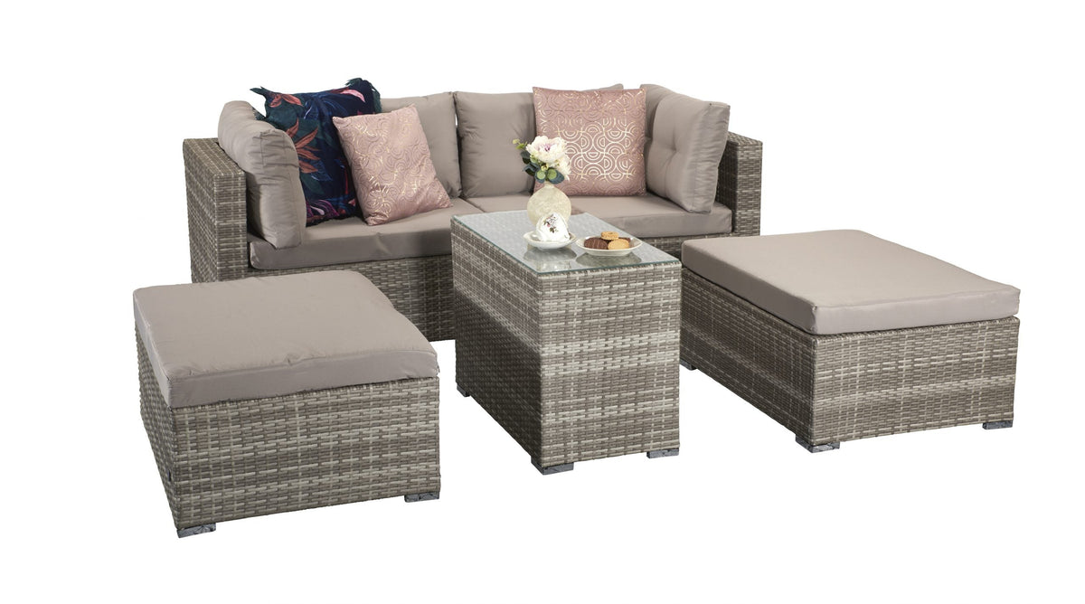Harper Grey Rattan Modular Stacking Garden Sofa Set with Storage Side Table